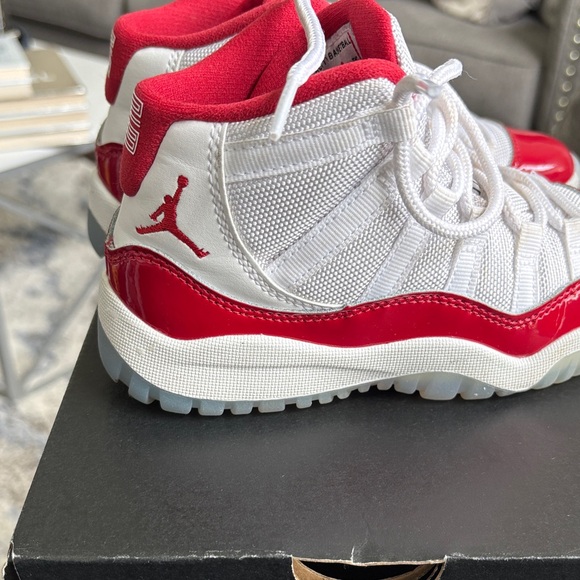 Jordan Kids Red and White Sneakers - Picture 2 of 4